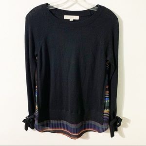 LOFT Sweater with Layered Look Mixed Media Blouse Long Sleeves Bow Cuff Detail